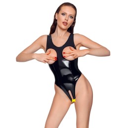 Black Level - Open cup Vinyl Body XL - Naiste Vinyl/PVC/Wetlook Riided