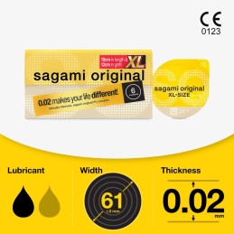 Sagami Original 0.02 XL-Size Lateksivabad Kondoomid 6 tk -