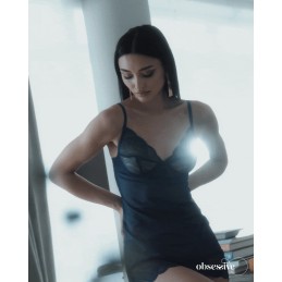 Obsessive - Nightly Chemise Set - Blue XL/2XL - Lingerie