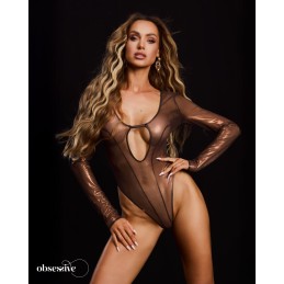 Obsessive - Soranna Long-Sleeved Crotchless Teddy - Brown 2XL/3XL - Lingerie - Pesu
