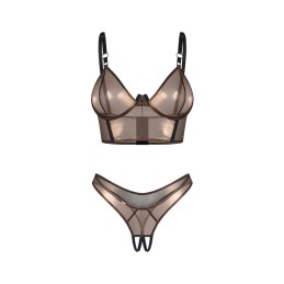 Obsessive – Soranna Top & Crotchless Thong – Brown 2XL/3XL -