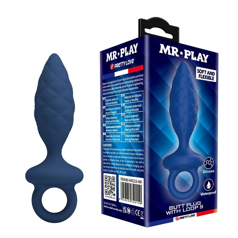 Mr Play - Richard Tekstuuriga Anaaltapp Eemaldusrõngaga Sinine S - Anaal Lelud