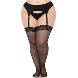 Leg Avenue - Sheer Backseam Stockings with Lace Top Black Plus Size - QUEEN PLUS SIZE
