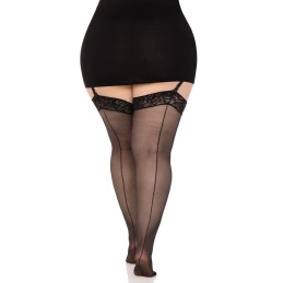 Leg Avenue - Sheer Backseam Stockings with Lace Top Black Plus Size - QUEEN PLUS SIZE