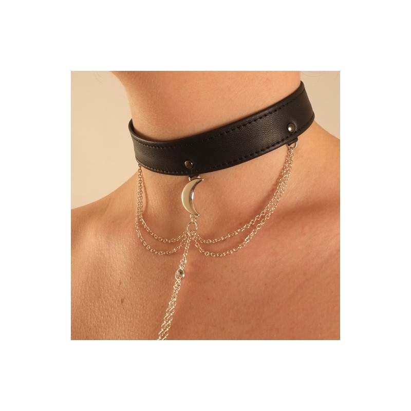 SYLVIE MONTHULE - LEATHER NECK CHAIN & NIPPLE CLIPS - MOON SYLVIE MONTHULE - LEATHER NECK CHAIN & NIPPLE CLIPS - MOON