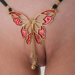 WOMEN'S BUTTERFLY G-STRING WITH PENDANTS IN GOLD