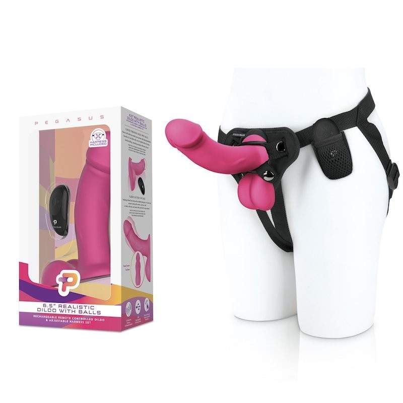 Pegasus – Wireless Remote 6.5 inch Realistic Dildo With Balls Strap-On Kit & Harness