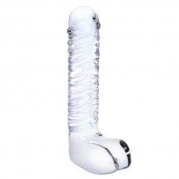 Glas - Realistic Ribbed Glass G-Spot Dildo with Balls|DILDOD