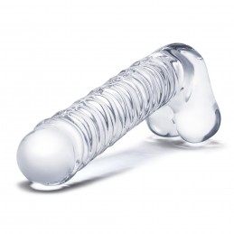 Glas - Realistic Ribbed Glass G-Spot Dildo with Balls|ДИЛДО