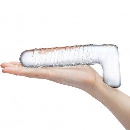 Glas - Realistic Ribbed Glass G-Spot Dildo with Balls|ДИЛДО