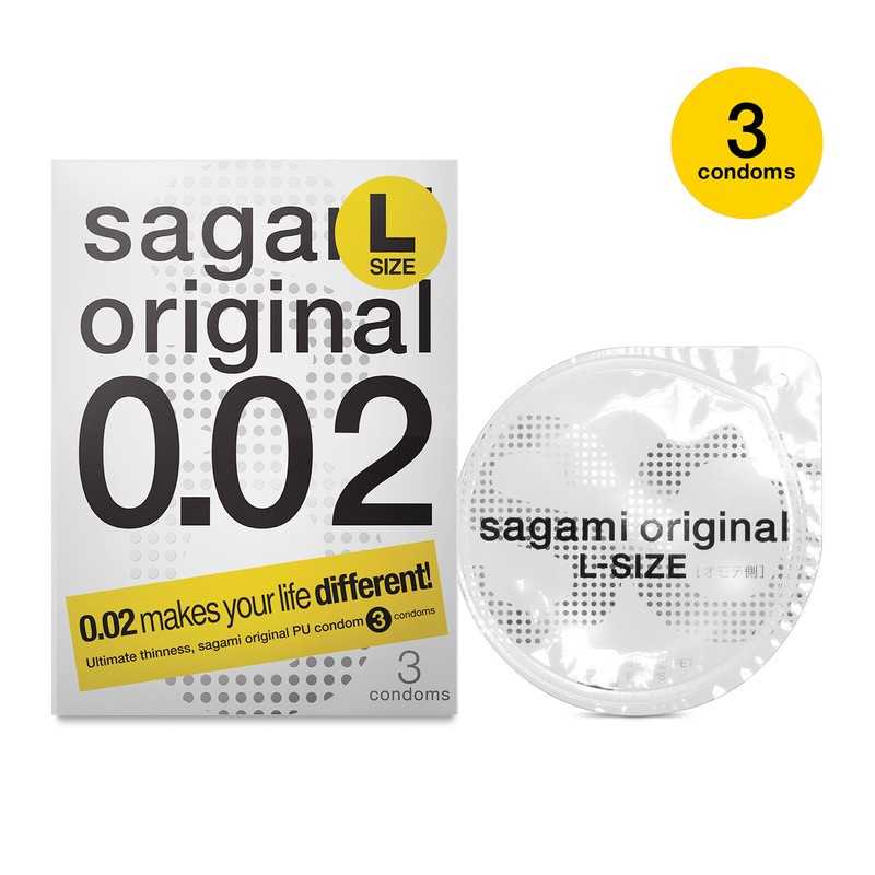 Buy SAGAMI ORIGINAL 0.02 L-SIZE NON-LATEX CONDOMS 3 PCS with the best price
