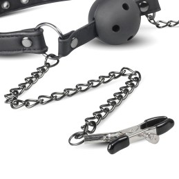 EASYTOYS - Перфорированный Кляп-Шар с Зажимами на Соски