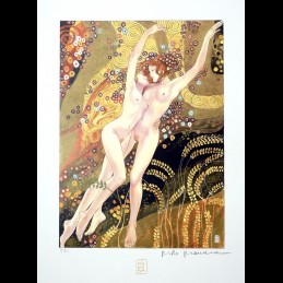 Milo Manara - Homage to Gustav Klimt's "Water Serpents II" P.A. Signed 30x40cm|EROTIC ART