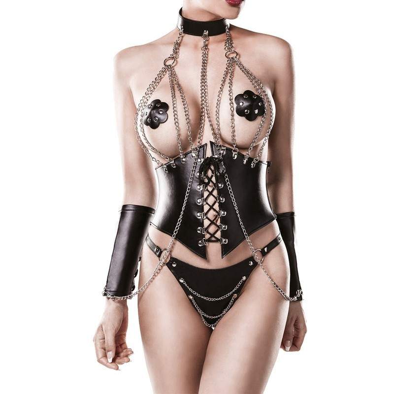 GREY VELVET - 4 PIECE FETISH CORSAGE SET L/XL