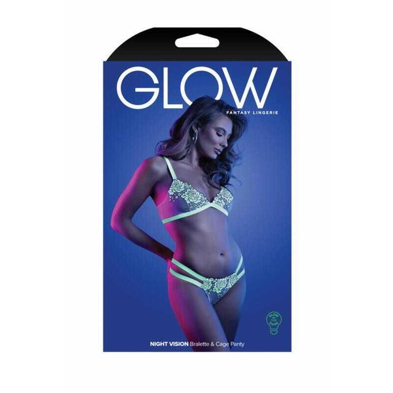 Buy Glow - Night Vision Bralette And Cage Panty S/M - White with the best price