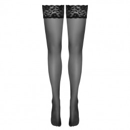Cottelli - Black Hold-up Stockings With Wide Lace Trim Size-3|LINGERIE
