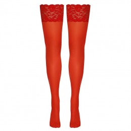 Cottelli - Red Hold-up Stockings With Lace Trim Size-3|LINGERIE