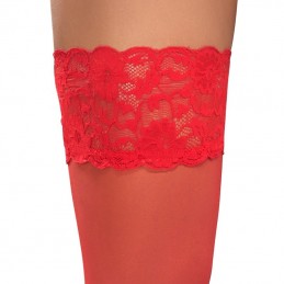 Cottelli - Red Hold-up Stockings With Lace Trim Size-4|LINGERIE