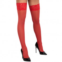 Cottelli - Red Hold-up Stockings With Lace Trim Size-4|LINGERIE