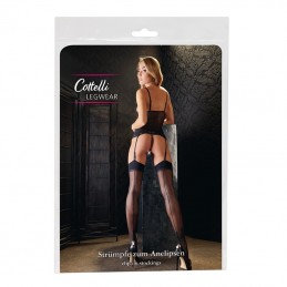 Cottelli - Cuban Heel Black Stockings With Decorative Seam Size-4|LINGERIE