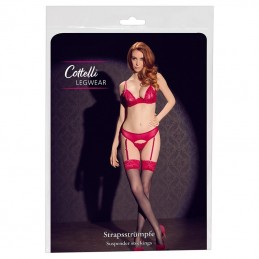 Cottelli - Black Stockings With Red Lace Size-4|LINGERIE
