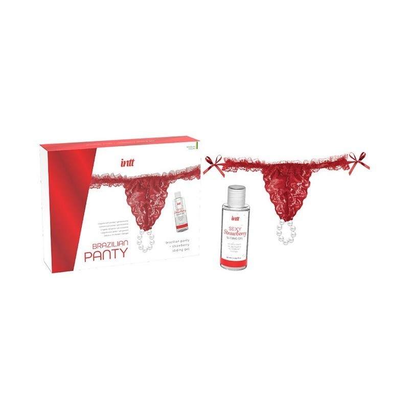 Intt - Brazilian Red Panty With Pearls And Lubricant Gel 50ml|LINGERIE
