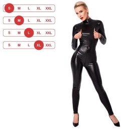 Noir Handmade - Caged Wetlook Catsuit With Zippers And Ring