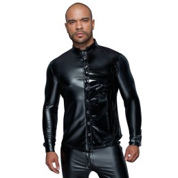 Noir Handmade - Long-sleeved Powerwetlook & PVC shirt with button