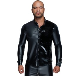 Noir Handmade - Long-sleeved Powerwetlook & PVC shirt with button