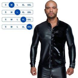 Noir Handmade - Long-sleeved Powerwetlook & PVC shirt with button