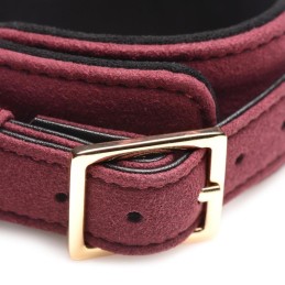 6-Piece BDSM Suede Cuff Set With Collar And Strap - Burgandy