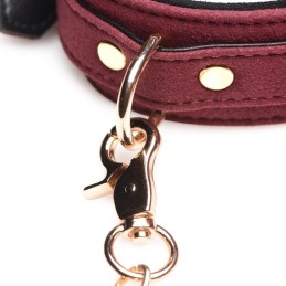 6-Piece BDSM Suede Cuff Set With Collar And Strap - Burgandy