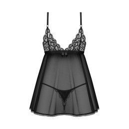 Obsessive - Blomentis babydoll & thong Black M/L