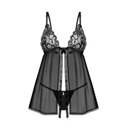 Obsessive - Blomentis babydoll & thong Black XL/2XL