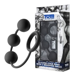 TOM OF FINLAND TOOLS - SILICONE COCK RING WITH 3 WEIGHTED BALLS