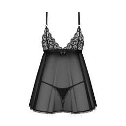 Obsessive - Blomentis babydoll & thong Black M/L