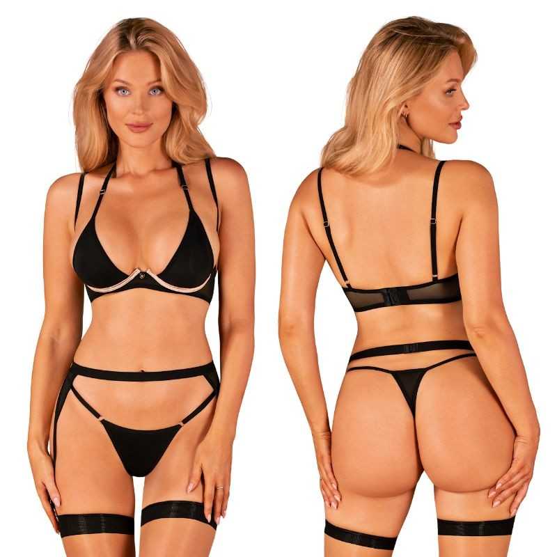 Obsessive - Beautiful Set with Garther Belt Black M/L