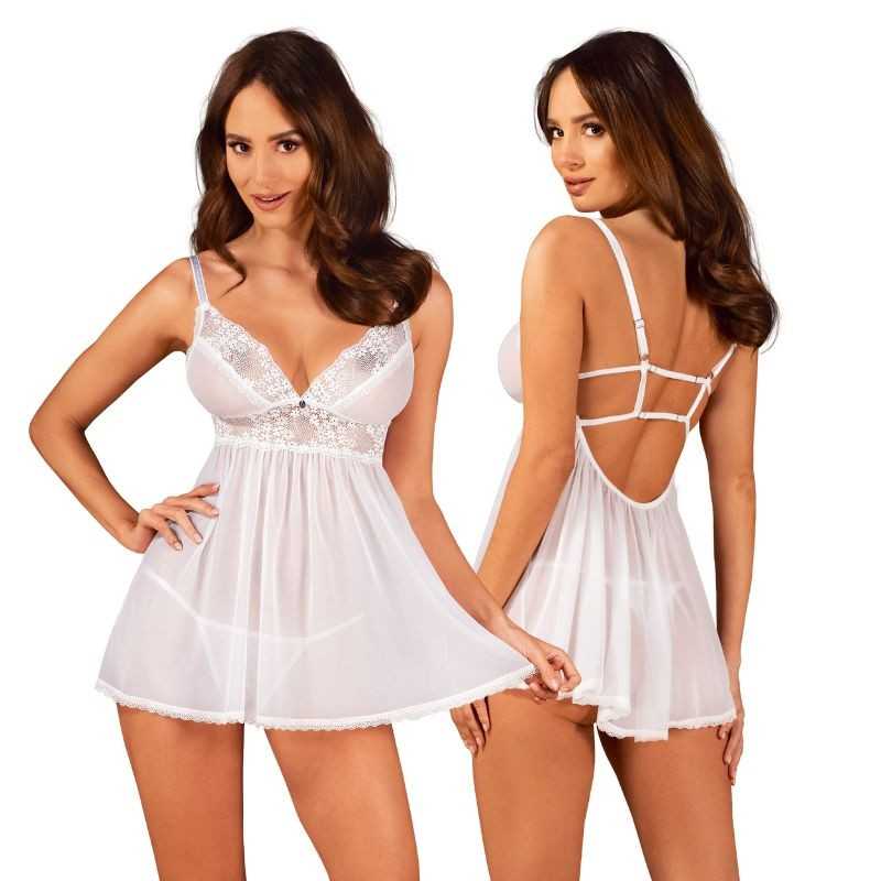 Obsessive - Heavenlly Babydoll & Thong White XS/S