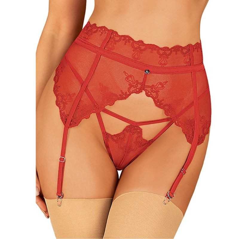 Obsessive - Lonesia Lace Suspender Belt Red S/M