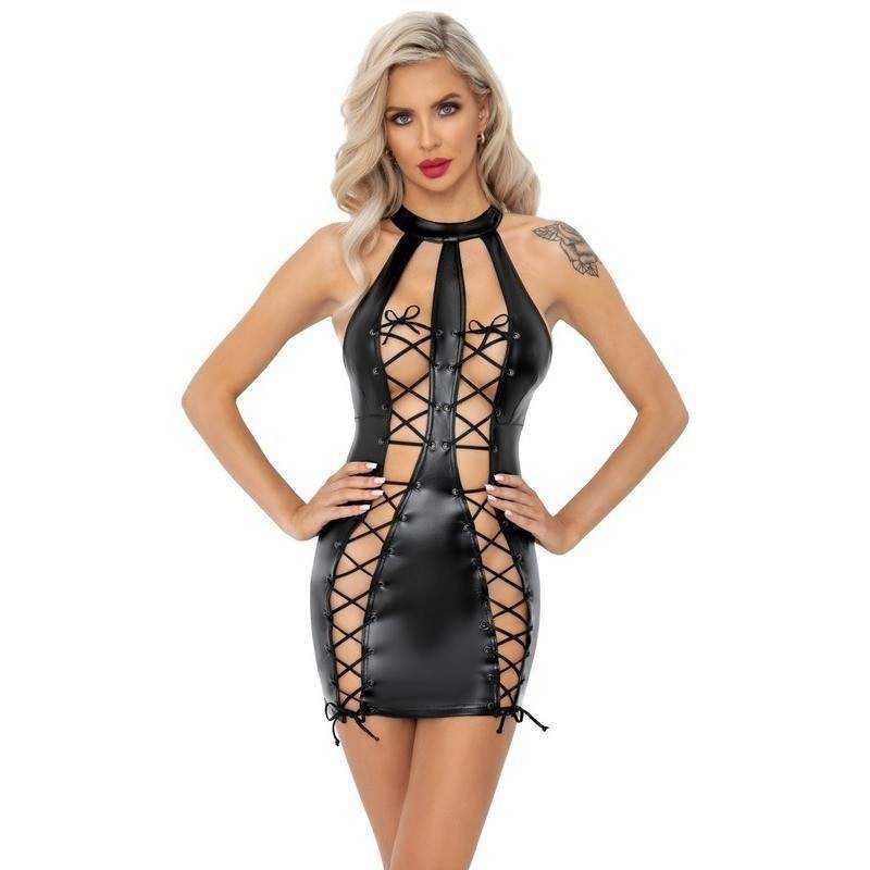 Noir Handmade - Powerwetlook Dress With Double Lace-up Front S