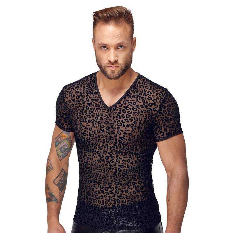 Noir Handmade - Leopard Flock V-neck T-shirt L