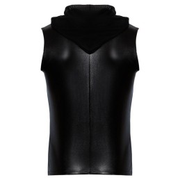 Noir Handmade - Snake Wetlook Sleeveless Zip-up Top With Sheer Hood M