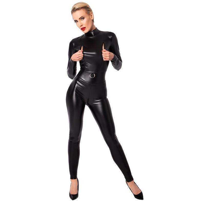 Noir Handmade - Caged Wetlook Catsuit With Zippers And Ring L