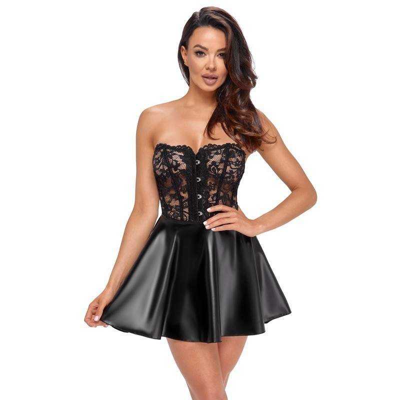 Noir Handmade - Strapless Corset Dress With Powerwetlook Skirt L