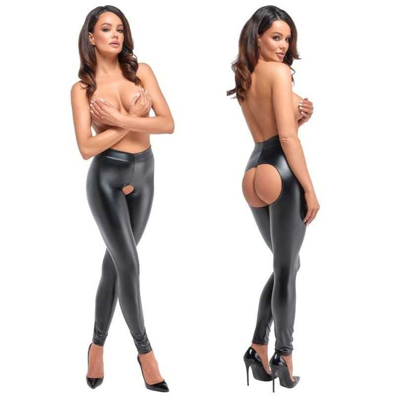 Noir Handmade - Taboo Wetlook Leggings With Open Crotch And Bum M