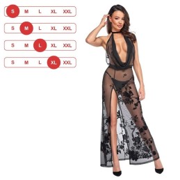 Noir Handmade - Divinity Long Flocked Mesh Dress With Open Back XL