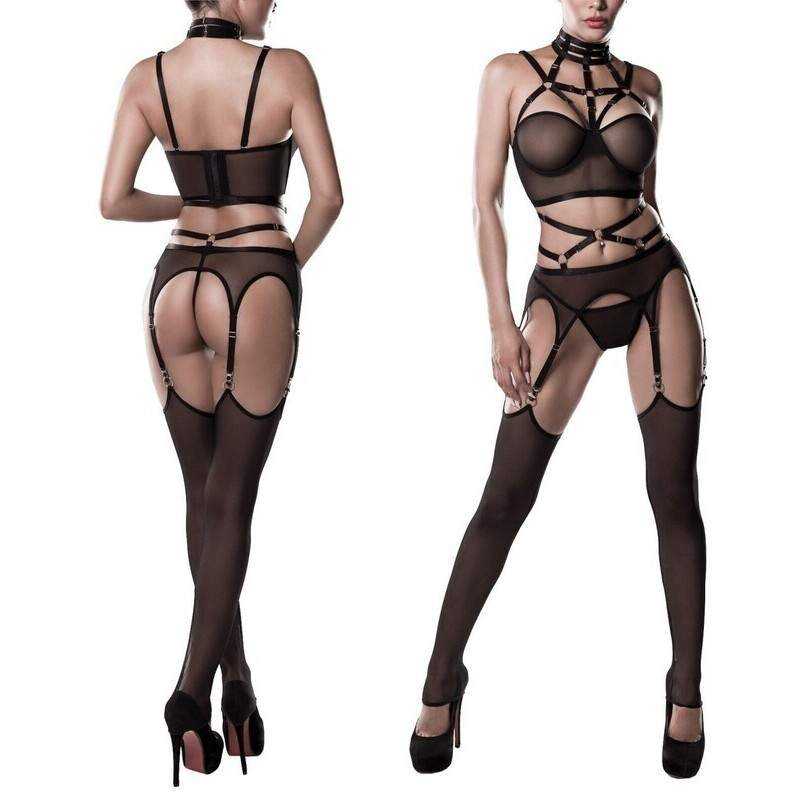 GREY VELVET - Harness-Straps Set with Choker L