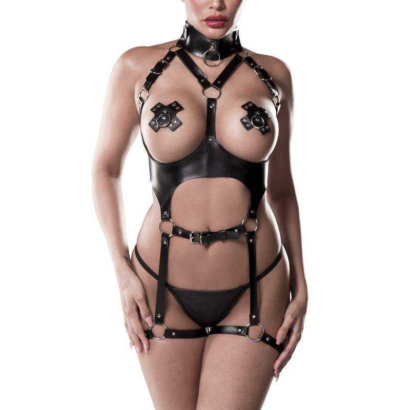 GREY VELVET - 3-teiliges Harness/Thong Set S/M