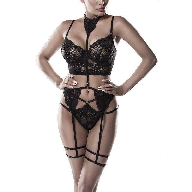 GREY VELVET - EROTIC SUSPENDER SET L