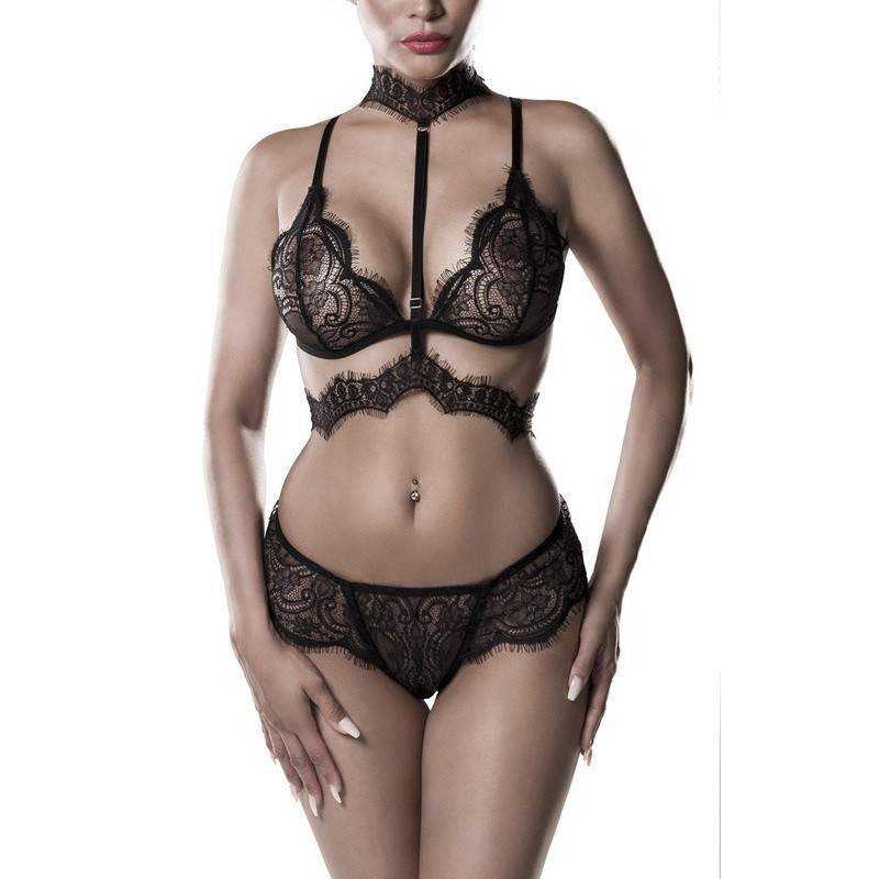 GREY VELVET - SEXY NECKHOLDER BRA SET S